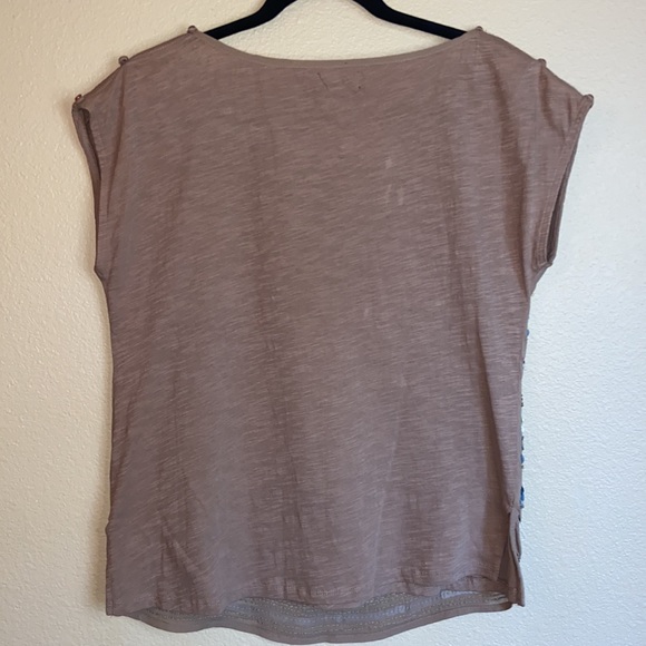 DELETTA ANTHROPOLOGIE S Sequined Beaded Sleeveless Cap Sleeve Shirt Top Tan Blue - Picture 7 of 16
